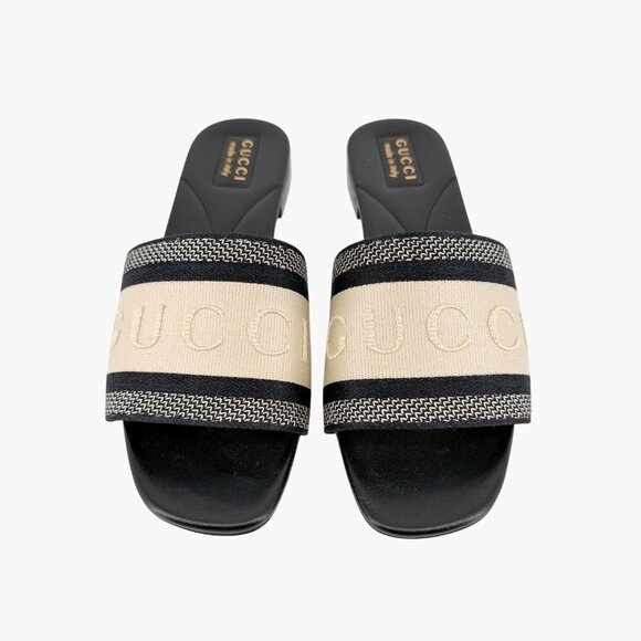 Gucci Jane Black White Embroidered Logo Slide Mule Sandals Size 39 US 9 Women's - Picture 3 of 15